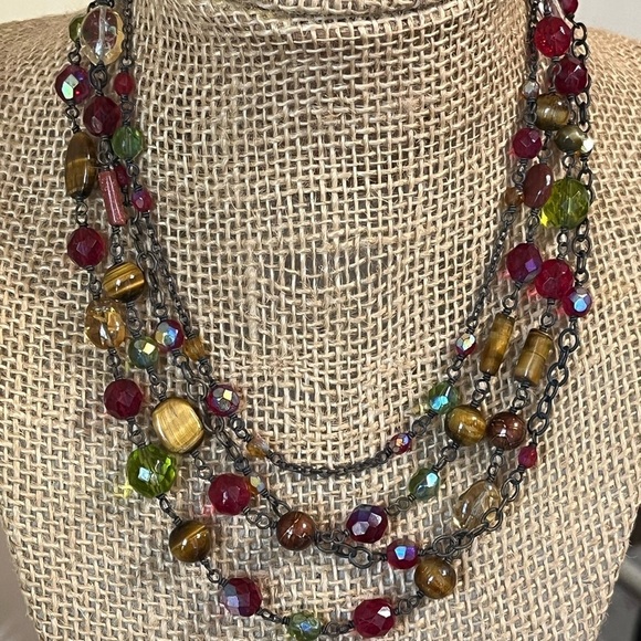 Crystal Tigers Eye Goldstone Layered Necklace - Picture 1 of 11